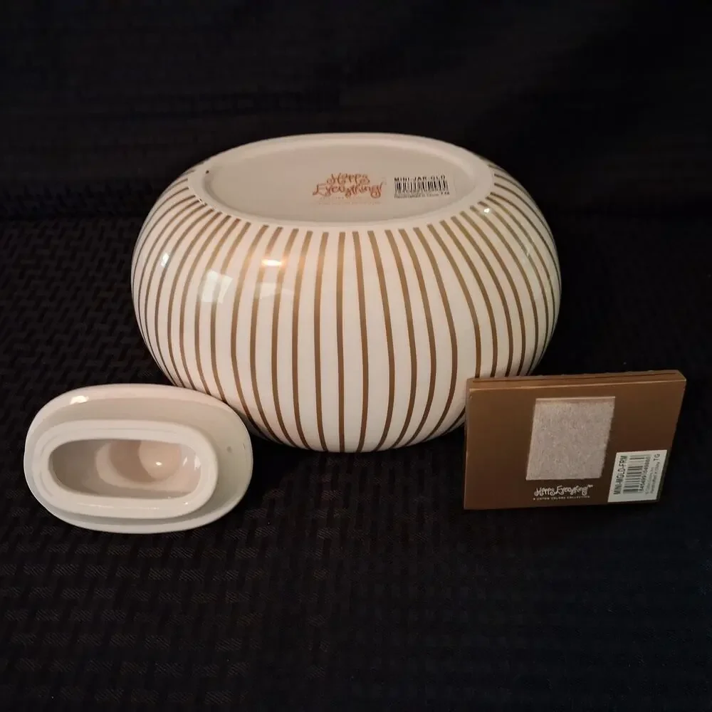 Happy Everything Coton Colors Gold Striped Cookie Jar w/ Frame EUC MINI-JAR-GLD